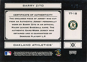 2003 EX Essential Credentials Now /50 Barry Zito #50